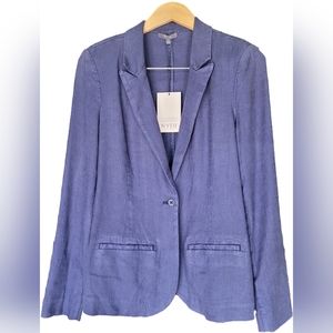 NYDJ Women's Linen Blend Stretch Navy Blue Blazer Peacoat Jacket - Small - NWT